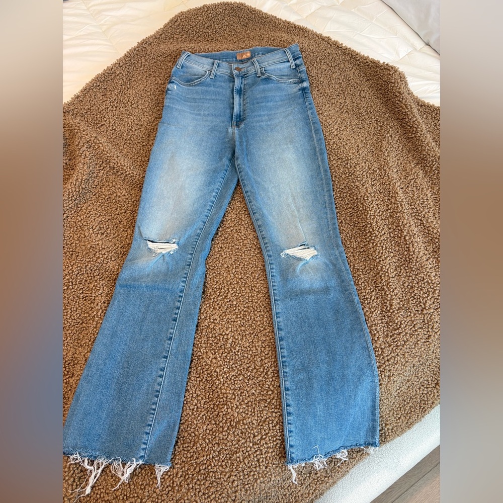 MOTHER Light Blue Jeans (The Hustler Ankle Fray)